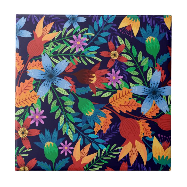 Colorful Exotic Floral Pattern-32436 Ceramic Tile (Front)