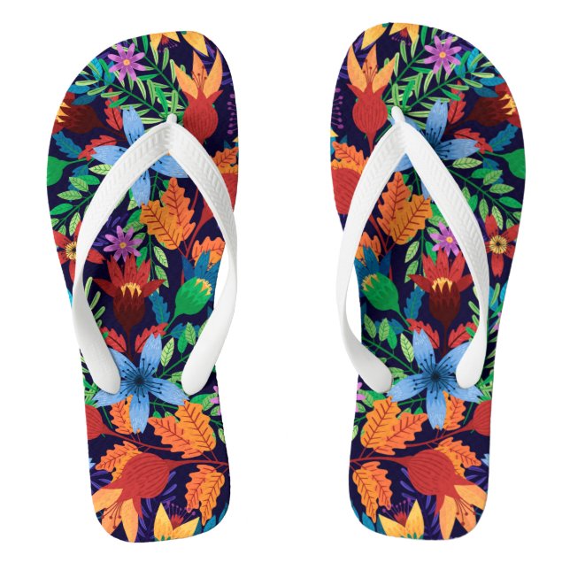 Colorful Exotic Floral Pattern-32436 Flip Flops (Footbed)