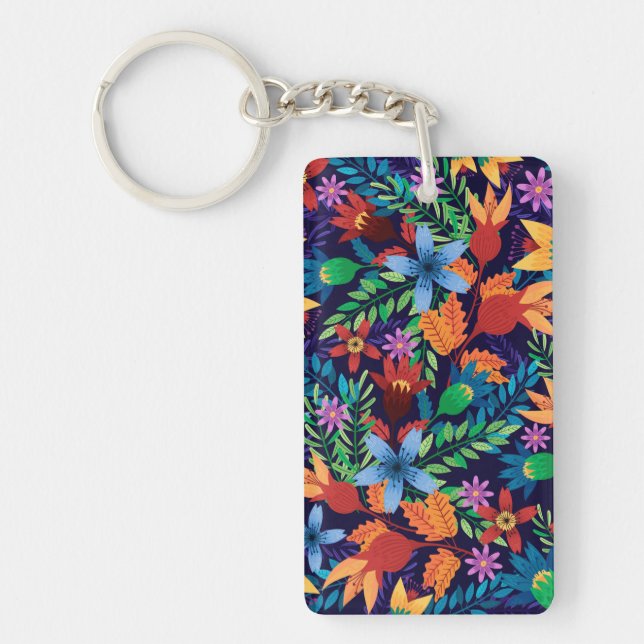 Colorful Exotic Floral Pattern-32436 Keychain (Front)