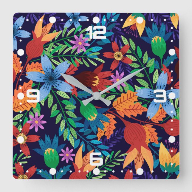 Colorful Exotic Floral Pattern-32436 Square Wall Clock (Front)