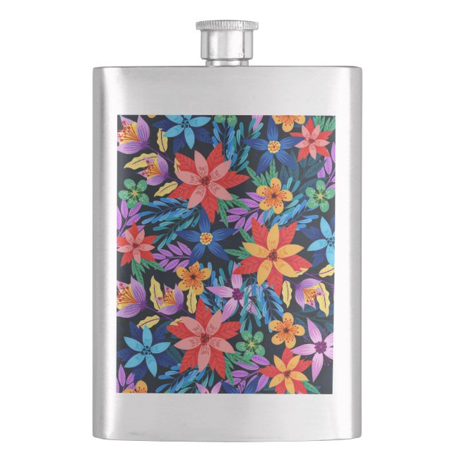 Colorful Exotic Floral Pattern-68578 Flask (Front)