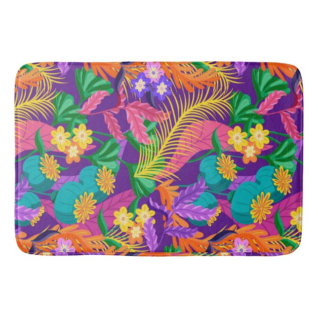 Colorful Exotic Floral Pattern Design  Bath Mat (Front)