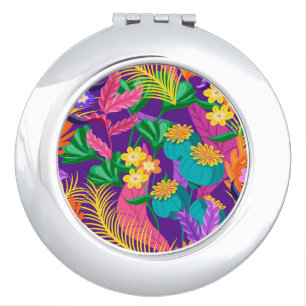 Colorful Exotic Floral Pattern Design Compact Mirror