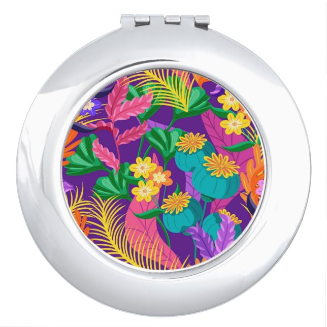 Colorful Exotic Floral Pattern Design  Compact Mirror (Front)