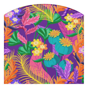 Colorful Exotic Floral Pattern Design Door Sign