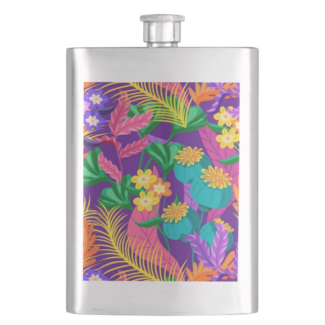 Colorful Exotic Floral Pattern Design  Flask (Front)