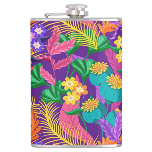 Colorful Exotic Floral Pattern Design  Flask (Front)