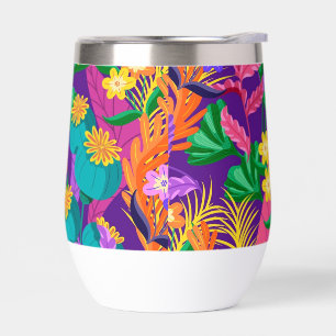 Colorful Exotic Floral Pattern Design Thermal Wine Tumbler