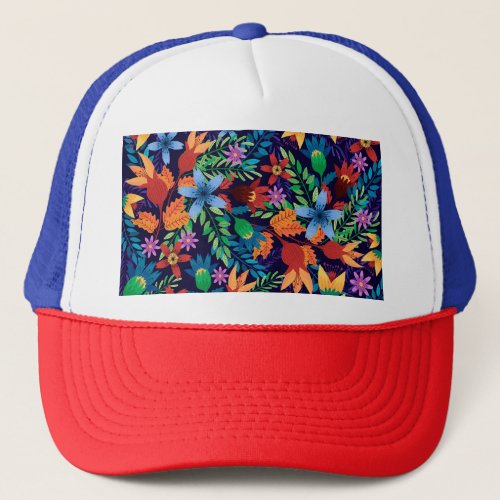 Colorful Exotic Floral Pattern  Trucker Hat