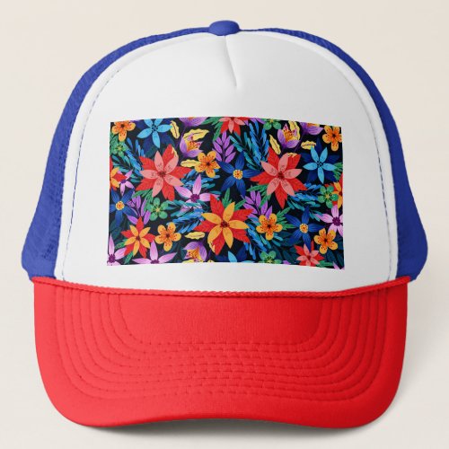 Colorful Exotic Floral Pattern Trucker Hat