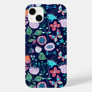 Colorful exotic flowers and butterflies pattern Case-Mate iPhone 14 plus case