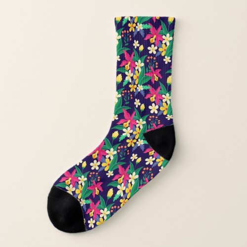 Colorful Exotic Flowers And Leaves Pattern Legging Socks