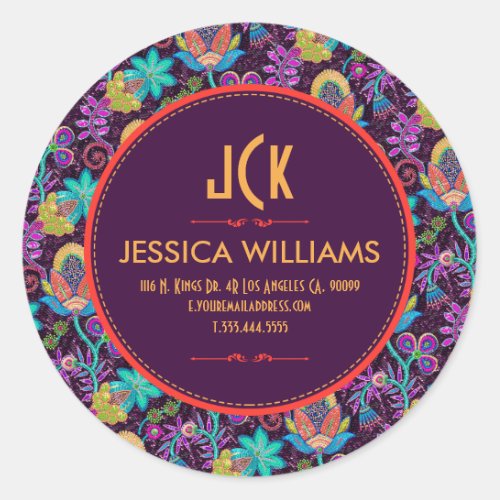 Colorful Exotic Flowers Black Background Classic Round Sticker