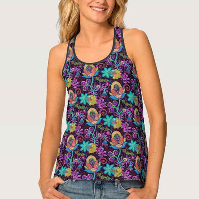 Colorful Exotic Flowers Glass-Beads Texture Tank Top (Front)