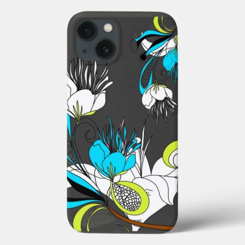 Colorful Exotic Flowers Gray Background iPhone 13 Case