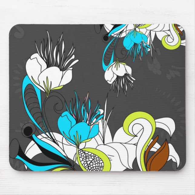 Colorful Exotic Flowers Gray Background Mouse Pad (Front)