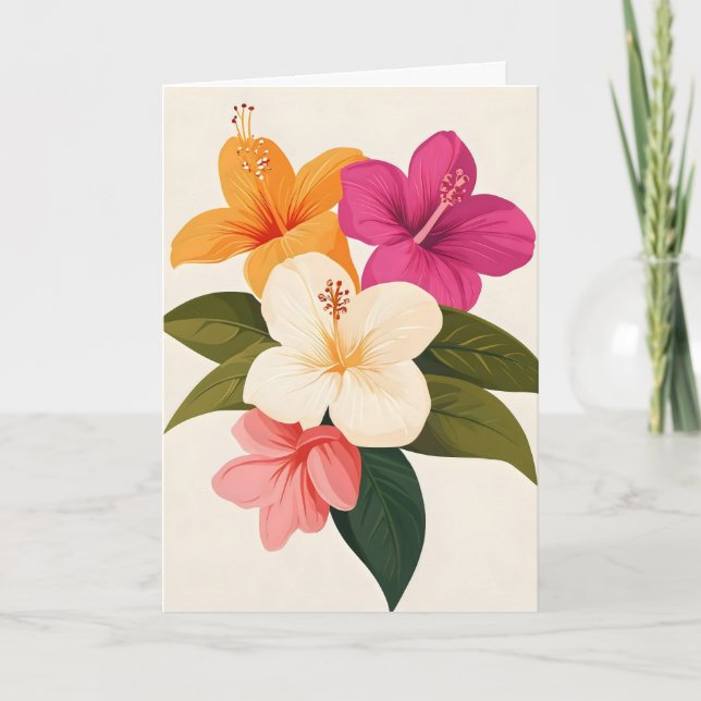 Colorful Exotic Flowers Holiday Card (Front)