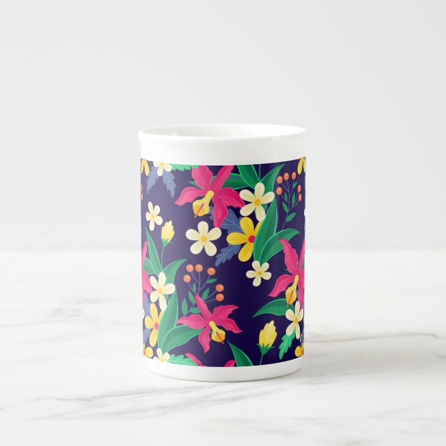 Colorful Exotic Flowers Leaves Pattern-23021 Bone China Mug (Front)