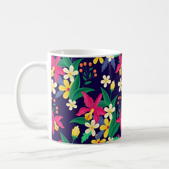 Colorful Exotic Flowers Leaves Pattern-23021 Coffee Mug (Left)