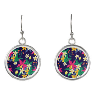 Colorful Exotic Flowers Leaves Pattern-23021 Earrings