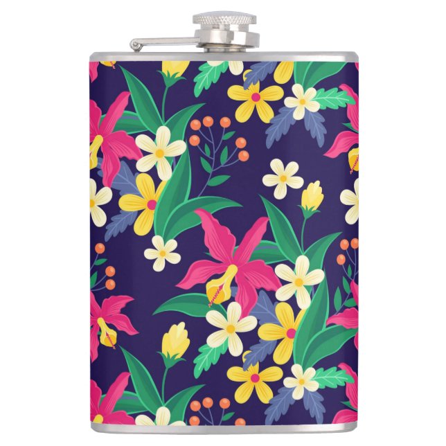 Colorful Exotic Flowers Leaves Pattern-23021 Flask (Front)
