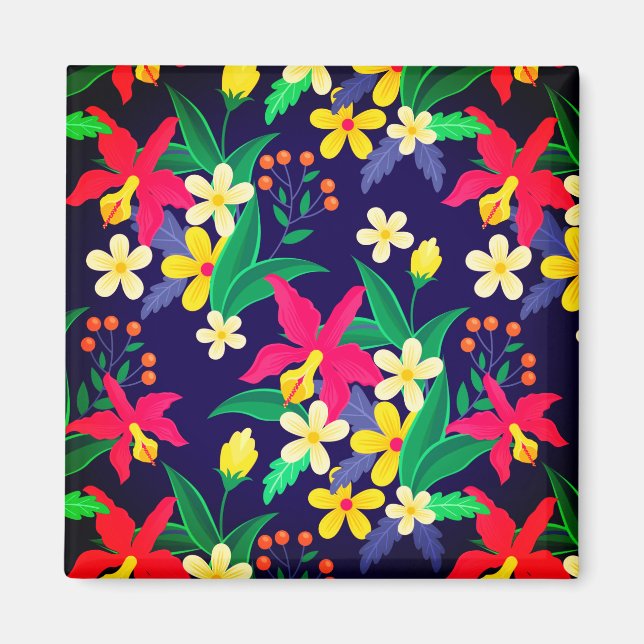Colorful Exotic Flowers Leaves Pattern-23021 Magnet (Front)