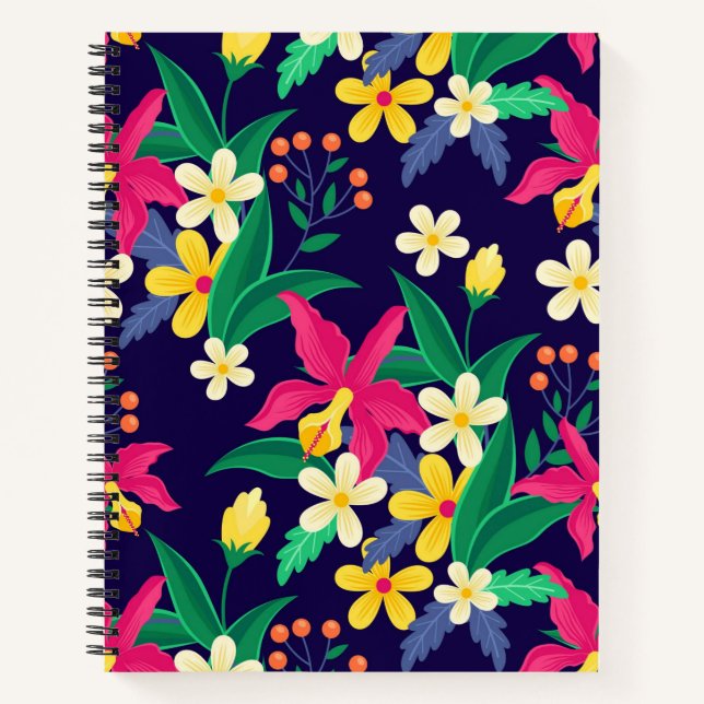 Colorful Exotic Flowers Leaves Pattern-23021 Notebook (Front)