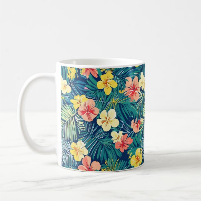 Colorful Exotic Flowers Pattern Coffee Mug (Left)