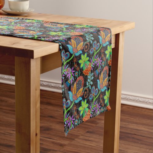 Colorful exotic flowers pattern glass beads look medium table runner