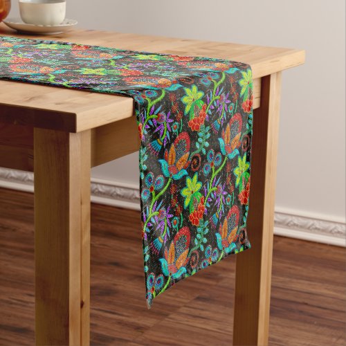 Colorful exotic flowers pattern glass beads look  medium table runner