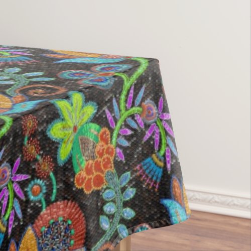 Colorful exotic flowers pattern glass beads look tablecloth