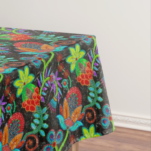 Colorful exotic flowers pattern glass beads look  tablecloth