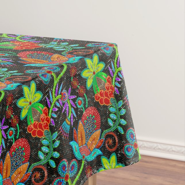 Colorful exotic flowers pattern, glass beads look  tablecloth (In Situ)