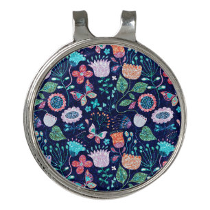 Colorful exotic flowers pattern golf hat clip