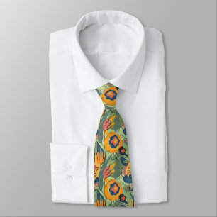 Colorful exotic flowers pattern neck tie