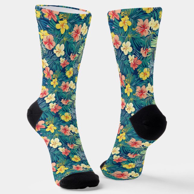 Colorful Exotic Flowers Pattern Socks (Angled)