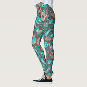 Colorful exotic folk flowers pattern leggings