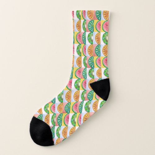 Colorful Exotic Fruit Slices Pattern Socks