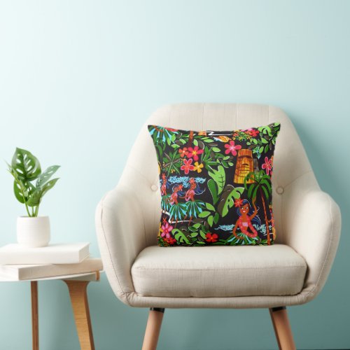 Colorful Exotic Hawaiian Hula Girls Floral Pattern Throw Pillow