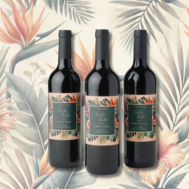 Colorful Exotic Hawaiian Tropical Wedding  Wine Label (Creator Uploaded)