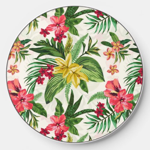 Colorful Exotic Hibiscus Pattern Wireless Charger