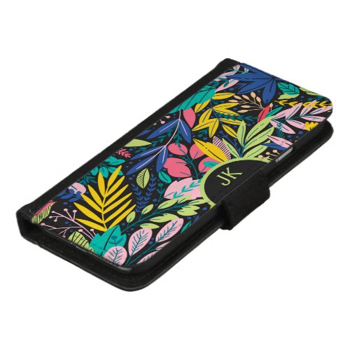 Colorful exotic leaves and flowers collage iPhone 87 wallet case