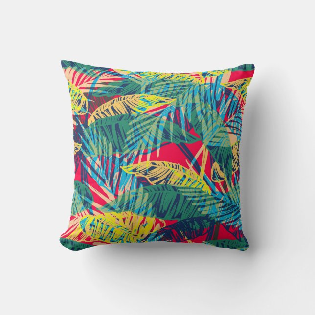 Colorful Exotic Leaves Throw Pillow (Front)