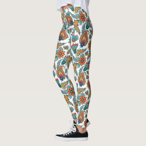 Colorful Exotic Paisley Pattern Custom Background Leggings