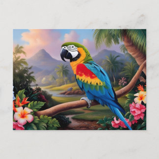 Colorful Exotic Parrot Bird on the Branch  Postcard