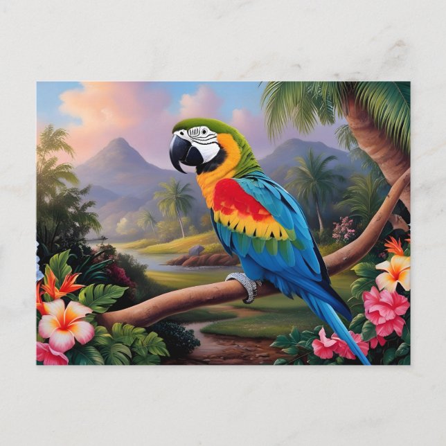 Colorful Exotic Parrot Bird on the Branch  Postcard (Front)
