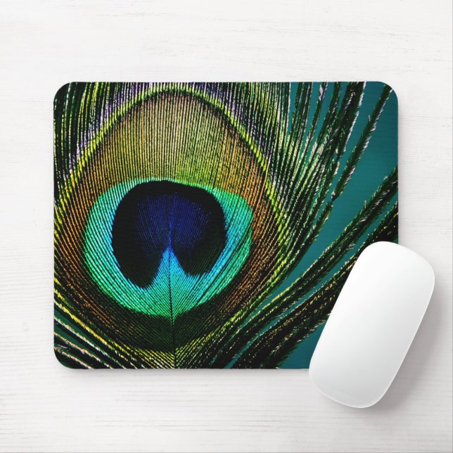Colorful Exotic Peacock Feather Modern Photography Mouse Pad (With Mouse)