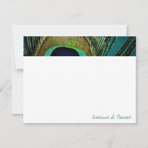 Colorful Exotic Peacock Feather Photo Elegant Chic Thank You Card