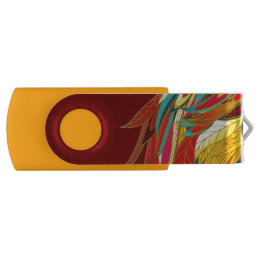 Colorful Exotic Tribal Feathers Red Flash Drive