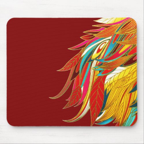Colorful Exotic Tribal Feathers Red Mouse Pad